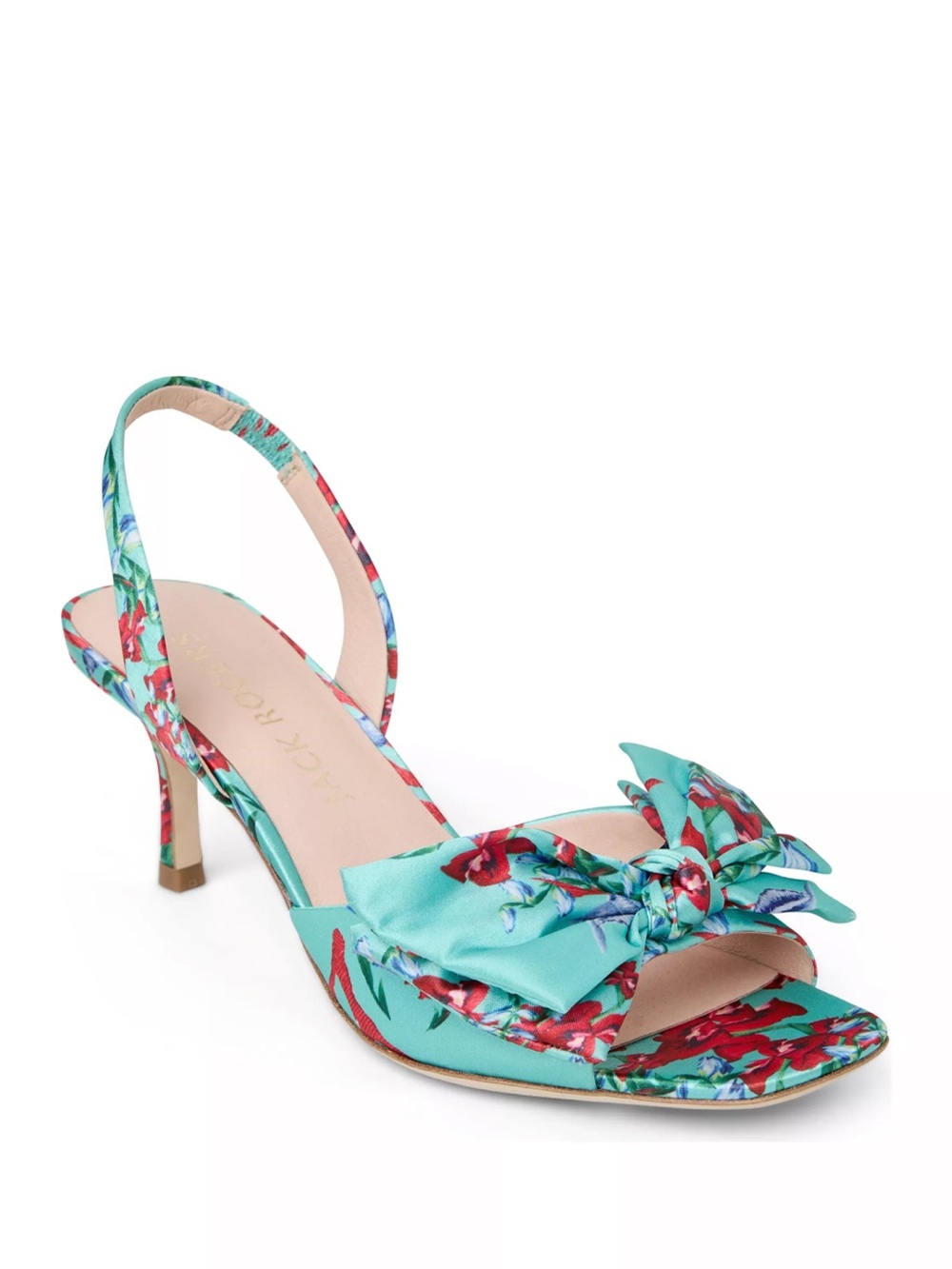 Jack Rogers Eloise bow slingback heels sandals floral aquamarine multi BNIB 7.5